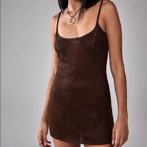 Urban Outfitters UO Alexa Sequin Knit 90s Mini Dress Brown XS